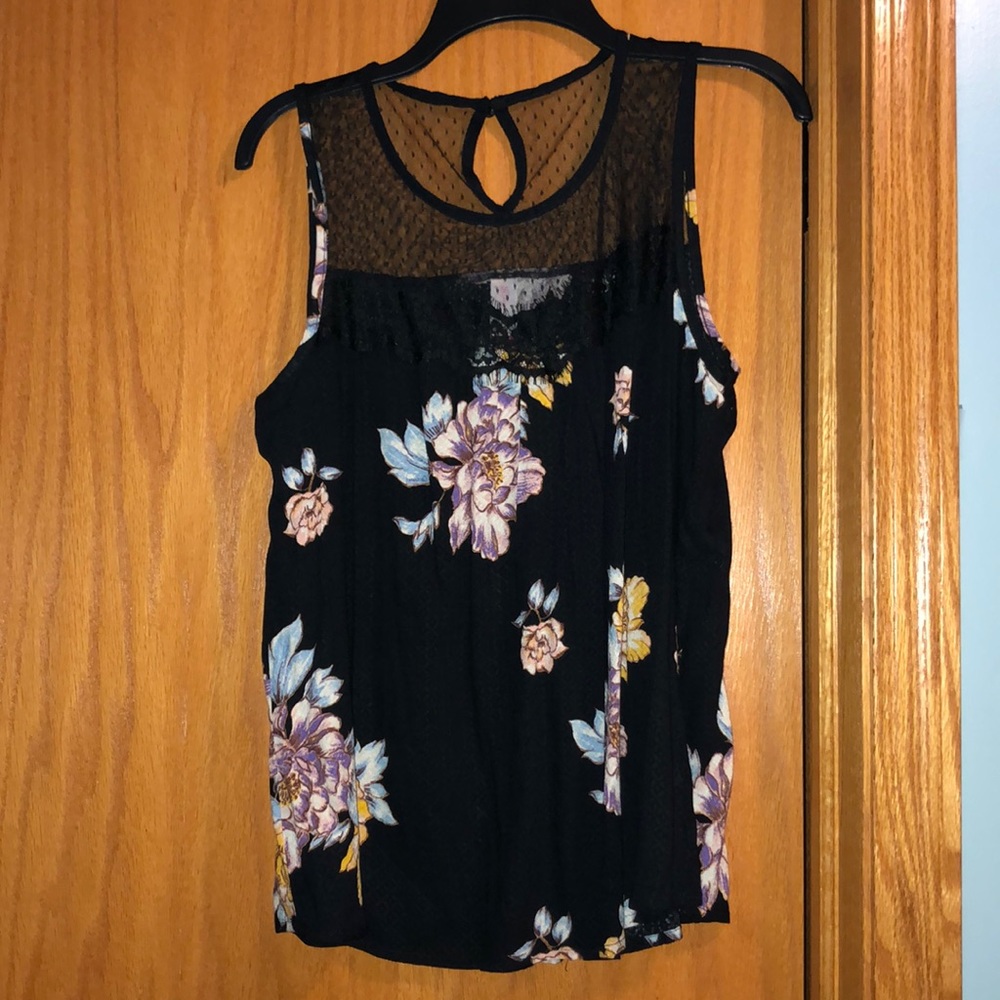 Black tank top with floral print